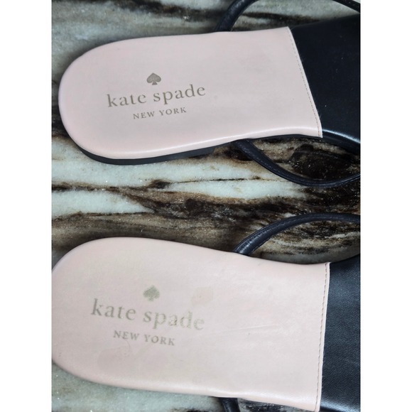 Kate Spade New York Black Pink Thong Flip Flop Sandals Flat Logo Womens 10 - Picture 4 of 8